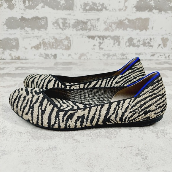 NEW Rothy’s Black White Zebra Print Textured Knit Slip On Ballet Flats O276